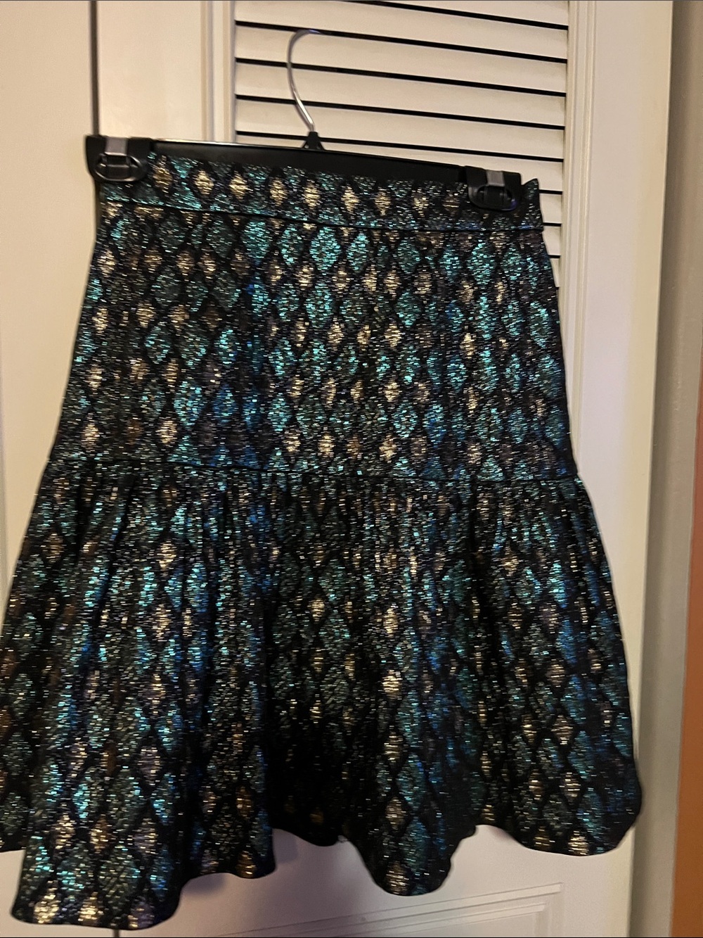 Dolce and Gabbana Women's Black Metallic Diamond-Pattern Flared Skirt